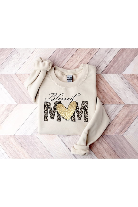 Blessed Mom Sweatshirt: Leopard Heart, Mama Sweater All Size S-5XL