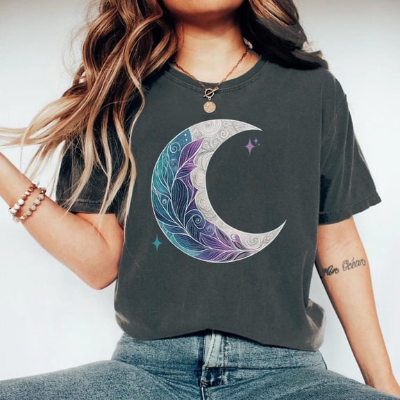 Simple Fit Boho Moon Shirt, Boho Shirt Women, Moon Purple Shirt, Celestial Shirts, Soft Teal Shirt, Womens M Oon Tshirt, Moon