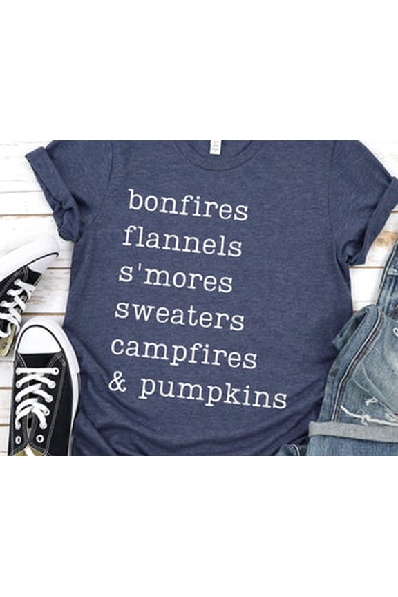 Bonfires Flannels S'mores Sweaters Campfires Pumpkins Shirt,Fall Tshirts, Fall Tees,Autumn Shirt,Thanksgiving Gift,Women's Graphic Tee All Size S-5XL
