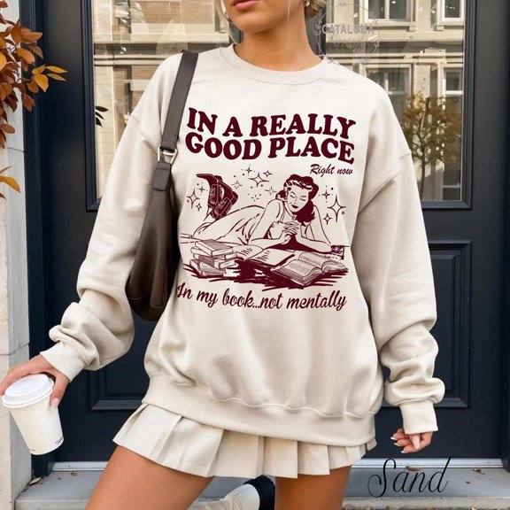 Simple Fit Book Club Sweatshirt, In a good place in my book, Late night reader Book Club sweater, One more chapter, Book Lover , Bookworm sweater All Size S-5XL
