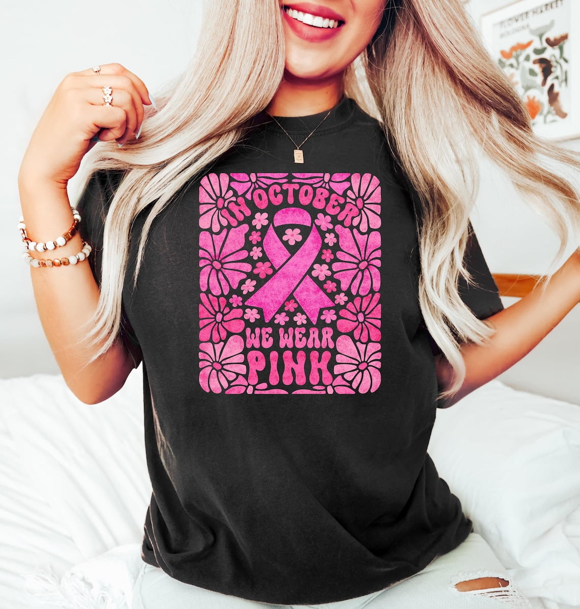 Simple Fit Breast Cancer Awareness Groovy Shirt, In October We Wear ...