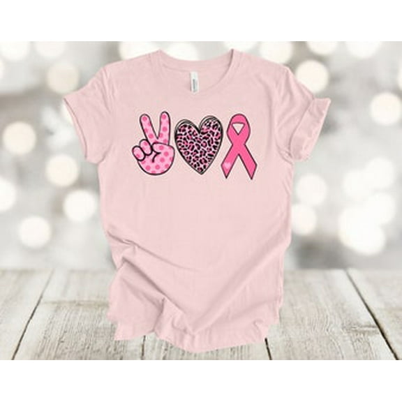 Simple Fit Breast Cancer Shirt, Peace Love Breast Cancer Ribbon, Pink Ribbon, Soft Unisex Tee, Plus Sizes Available All Size S-5XL