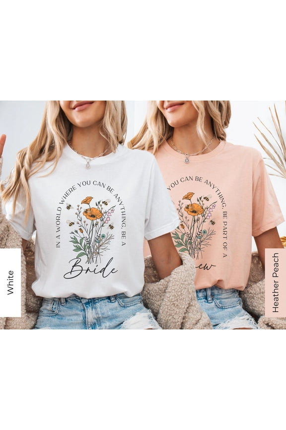 Bridal Shirts With Flowers, Vintage-Inspired Floral Bachelorette Party Shirt, Floral Bride T-Shirt, Bride & Crew Shirt, Bridal Party Gift