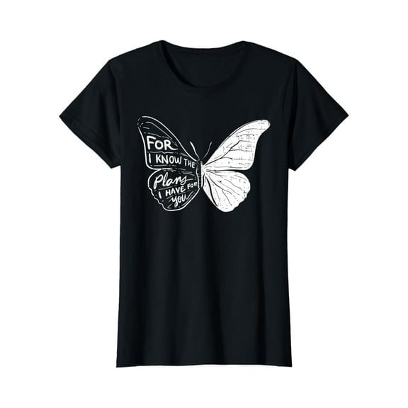 Simple Fit Butterfly I Know The Plans Verse Bible Christ Gift T-Shirt
