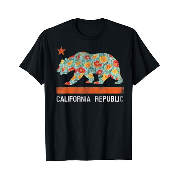 Simple Fit California Republic State Bear Star Flower La Cali Tee T-Shirt