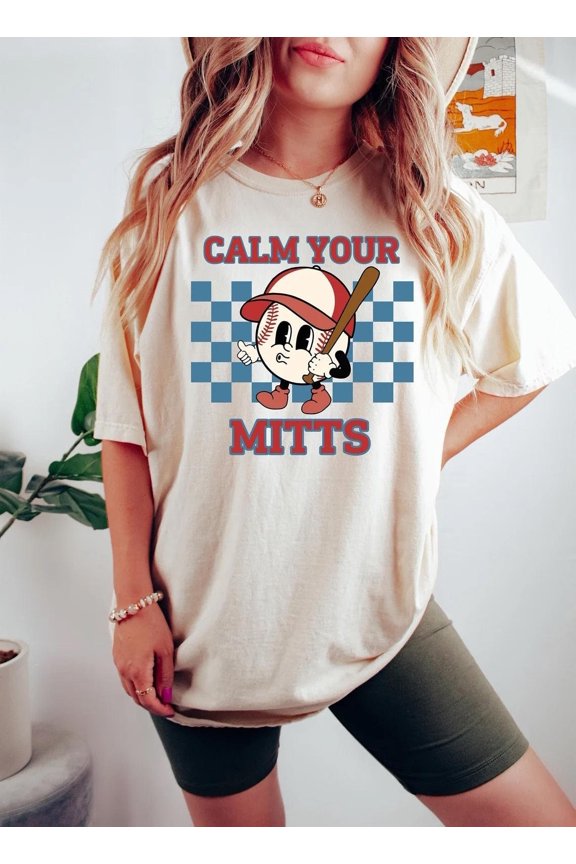 Simple Fit Calm Your Mitts Baseball Shirt, Baseball Shirt, Baseball Mom Shirt, Baseball Mama, Baseball T-Shirt, Retro Baseball Tee