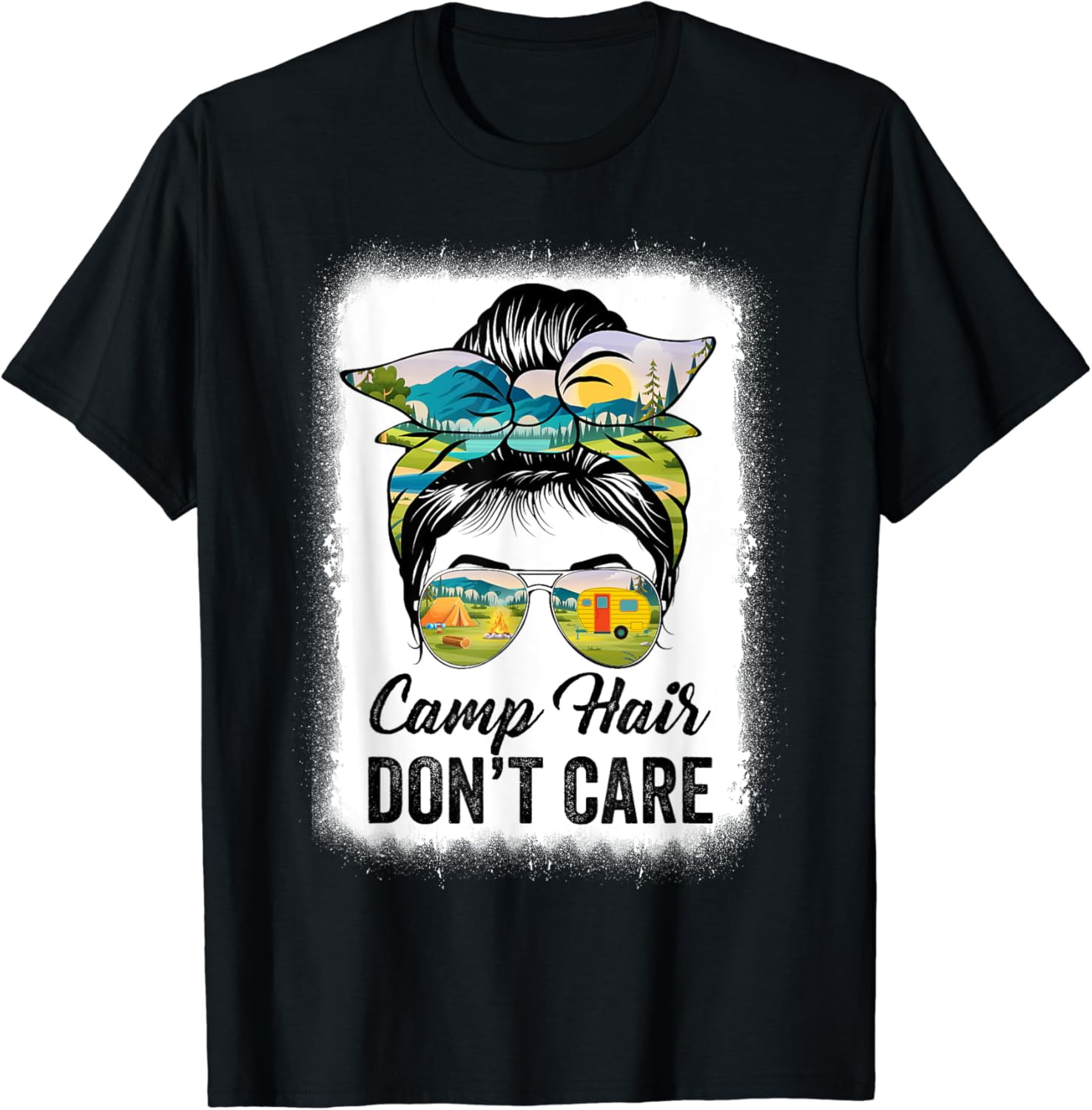 Simple Fit Camp Hair Don'T Care Womens Camper Camping Messy Bun Hair T ...