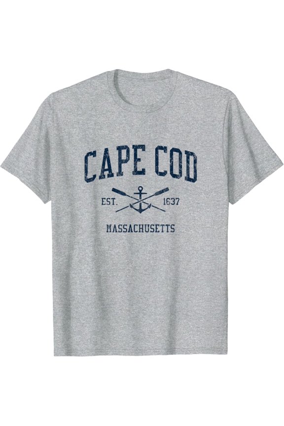 Cape Cod Ma Vintage Navy Crossed Oars & Boat Anchor T-Shirt All Size S-5XL