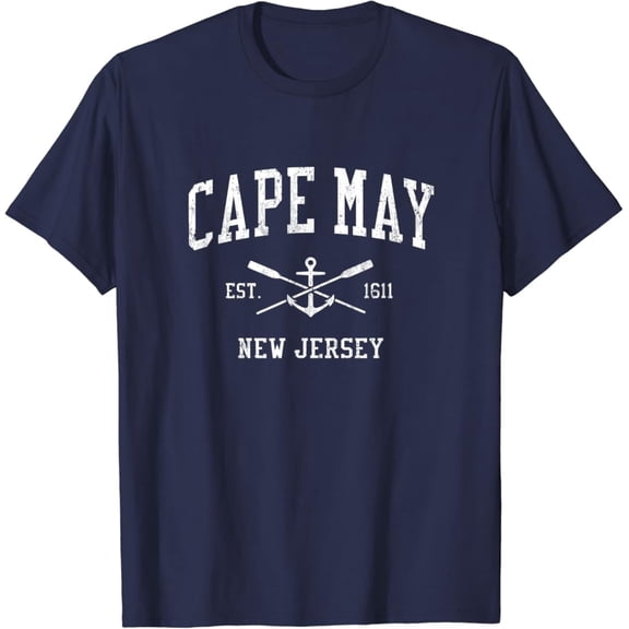 Simple Fit Cape May Nj Vintage Crossed Oars & Boat Anchor Sports T-Shirt All Size S-5XL