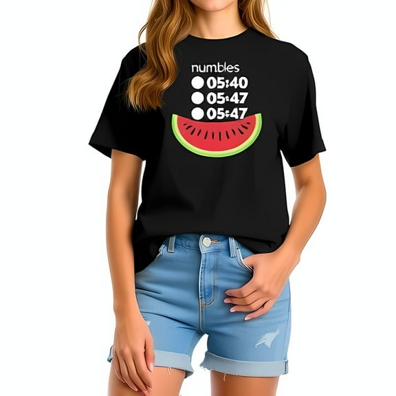 Simple Fit Casual Black Cotton Short Sleeve T-Shirt With Playful Watermelon-All Cotton All Size S-5Xl