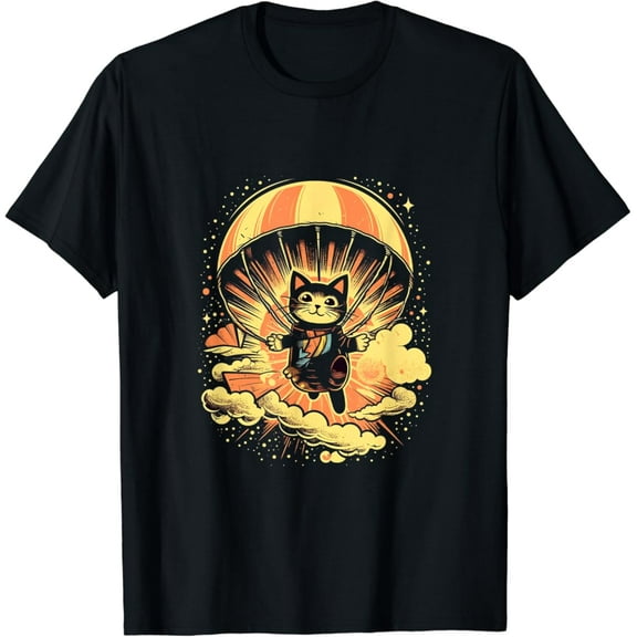 Simple Fit Cat Parachute Skydive Parachuting Skydiving Skydiver Kitten T-Shirt All Size S-5XL