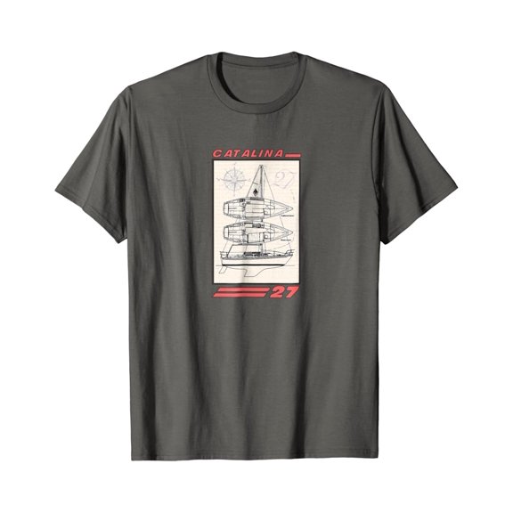 Simple Fit Catalina 27 Sailboat Line Drawing T-Shirt All Size S-5XL