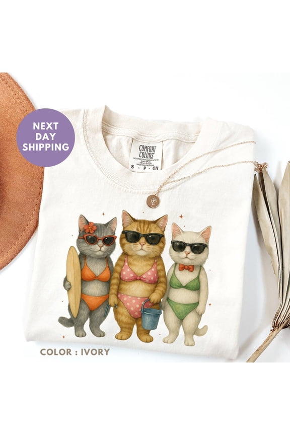 Cats Shirt, Cat Summer Shirt, Cat Mom Graphic Tee, Summer Vibes Cat Shirt, Gag Shirt, Bikini Kitten Shirt