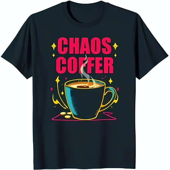 Simple Fit Chaos Coffer Cartoon T-Shirt Dark Blue With Pink Text & Stars All Size S-5Xl