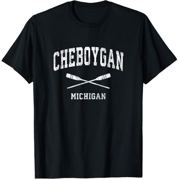 Simple Fit Cheboygan Michigan Vintage Nautical Paddles Sports Oars T-Shirt All Size S-5XL