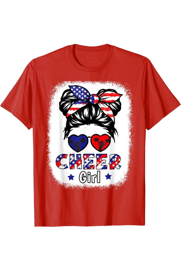 Cheer Girl American Flag Cheerleader Patriotic 4Th July Teen T-Shirt