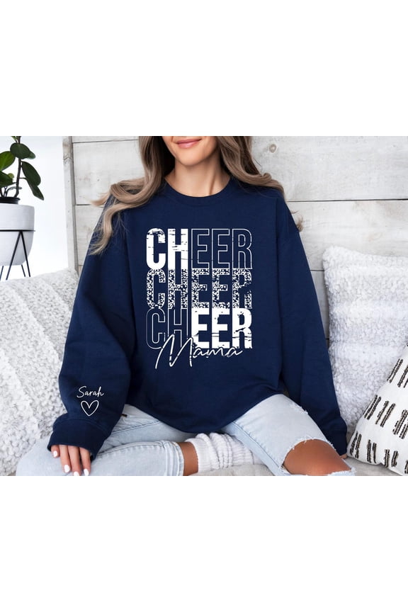 Cheer Mama Sweatshirt, Cheer Mom Gift, Cheerleader Mama Sweater With Name On Sleeve, Cheerleading Mama, Cheer Mom Tee, Mom Gift, Cheer Gift For Him/Her Sweatshirt