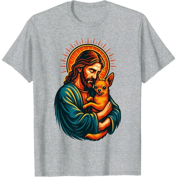 Simple Fit Chihuahua And Jesus Christian Faith Dog Lover T-Shirt Gift For Him/Her