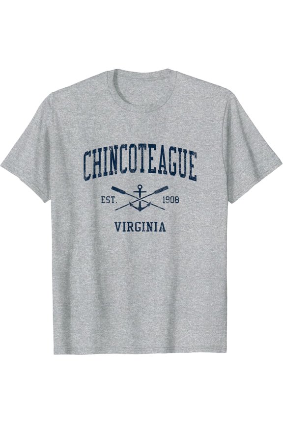 Chincoteague Va Vintage Navy Crossed Oars & Boat Anchor T-Shirt All Size S-5XL