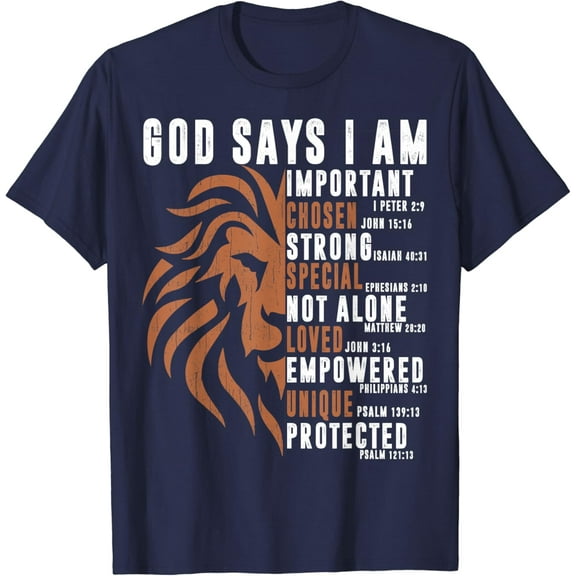 Simple Fit Christian Lion T-Shirt God Says I Am Bible Verse Dad Men T-Shirt