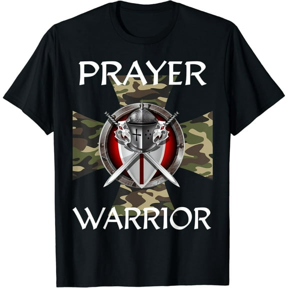 Simple Fit Christian Prayer Warrior Green Camo Cross Religious Messages T-Shirt