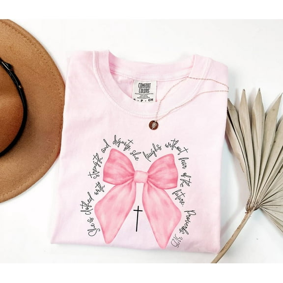 Simple Fit Christian Shirts, Coquette Mommy Shirt, Bible Verse Pink Bow Shirt, Coquette Christian Shirt, Women'S Inspirational Shirt