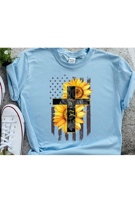 Christian T-shirts, Cross Faith Sunflower Shirt, Christian Women Gifts Shirts, Christian Clothing, Christian Gift, Cross Faith T-shirt