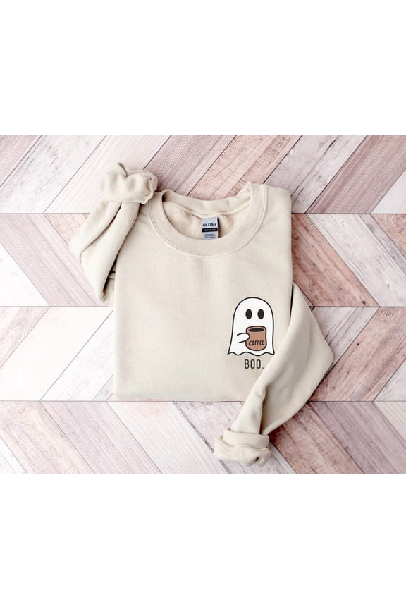 Coffee Ghost , Ghost Crewneck, Boo Sweater, Coffee Lover , Oversized Sweater, Cute Spooky Season Sweater All Size S-5XL