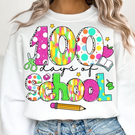 Simple Fit Colorful 100 day of school pencil, 100 day of school, brushstroke 100 days of school, Teacher 100 days, 100 Day School Sweatshirt All Size S-5XL
