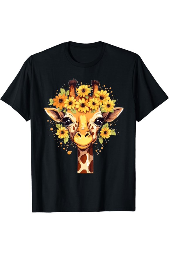 Colorful Giraffe With Flower I Giraffe T-Shirt