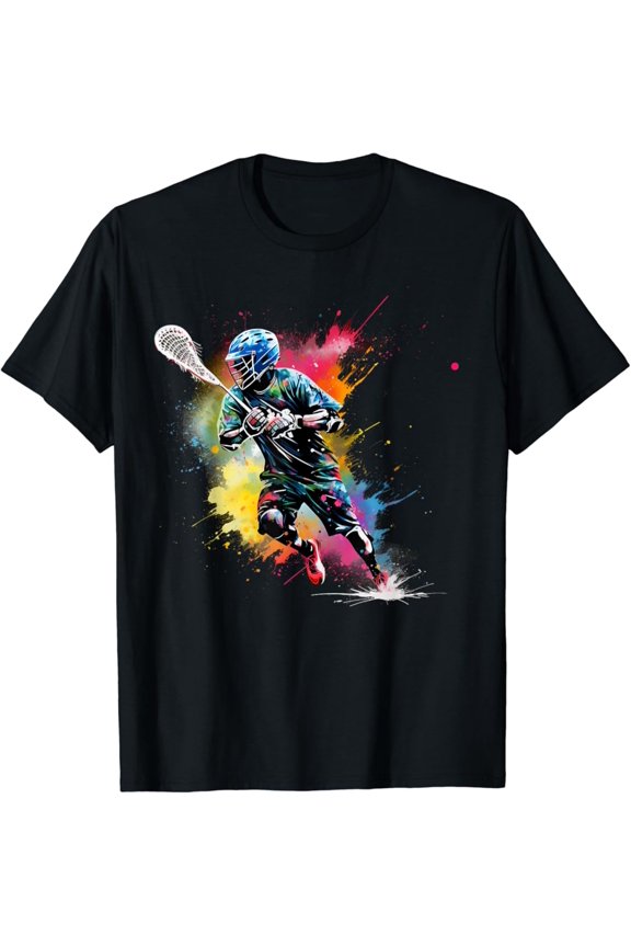 Colorful Lacrosse Player Boy On Mens Lacrosse T-Shirt All Size S-5Xl