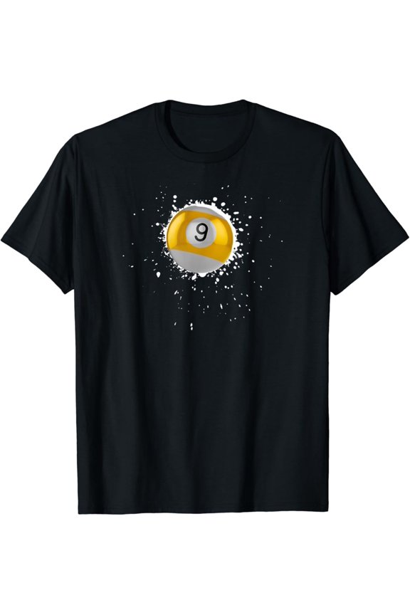 Cool 9-Ball Nine Pool Billiards Paint Splatter Billards T-Shirt All Size S-5Xl