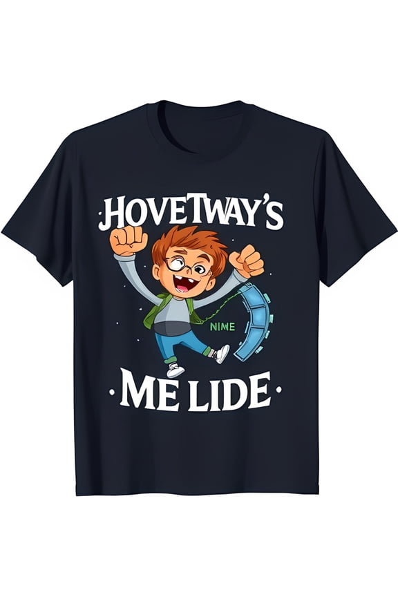 Cool Black T-Shirt With Cartoon Boy Graphic 'Hovetway'S Me Lide' Design All Size S-5Xl