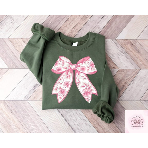 Simple Fit Coquette Bow Sweatshirt, Cute Coquette , Trendy Woman Shirt, Aesthetic Soft Girl Outfit, Floral Mom Gift, Floral Coquette Bow Tee Gift For Him/Her Sweatshirt