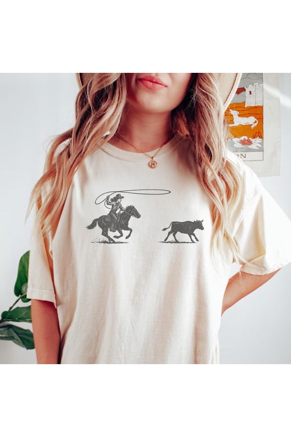 Cowgirl Roping Shirt, Retro Western Rodeo Graphic Tee, Cowgirl T-Shirt, Country Girl Outfit, Cowboy, Gift Her, Farm Shirt All Size S-5Xl