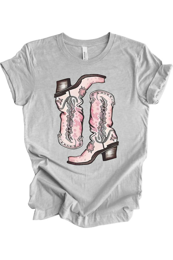 Cowgirl Shirt, Pink Cowboy Boots, Rodeo Tee Shirt, Soft Unisex Tee, Plus Sizes Available All Size S-5XL