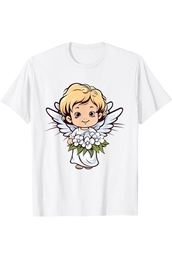 Cute Angel With Flowers I Angel T-Shirt All Size S-5Xl