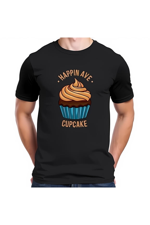 Cute Cartoon Cupcake T-Shirt For Women & Men Black Tee With Happin -All-Cotton All Size S-5Xl