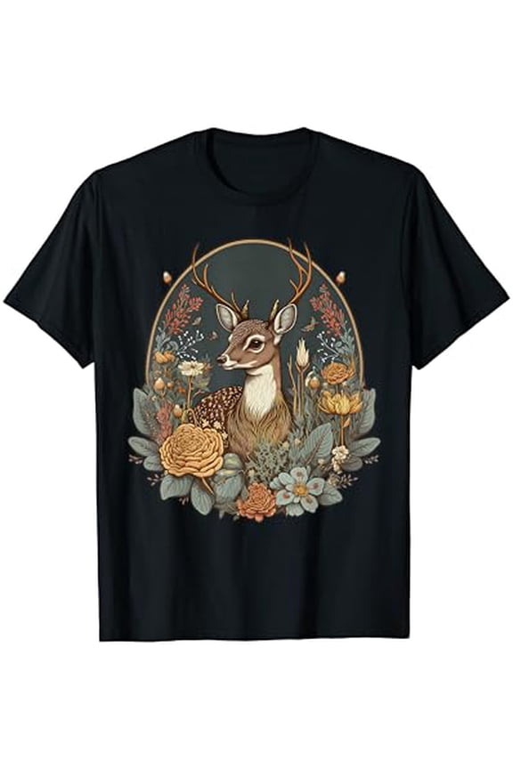 Cute Cottagecore Floral Deer Aesthetic Girls Women Graphic T-Shirt