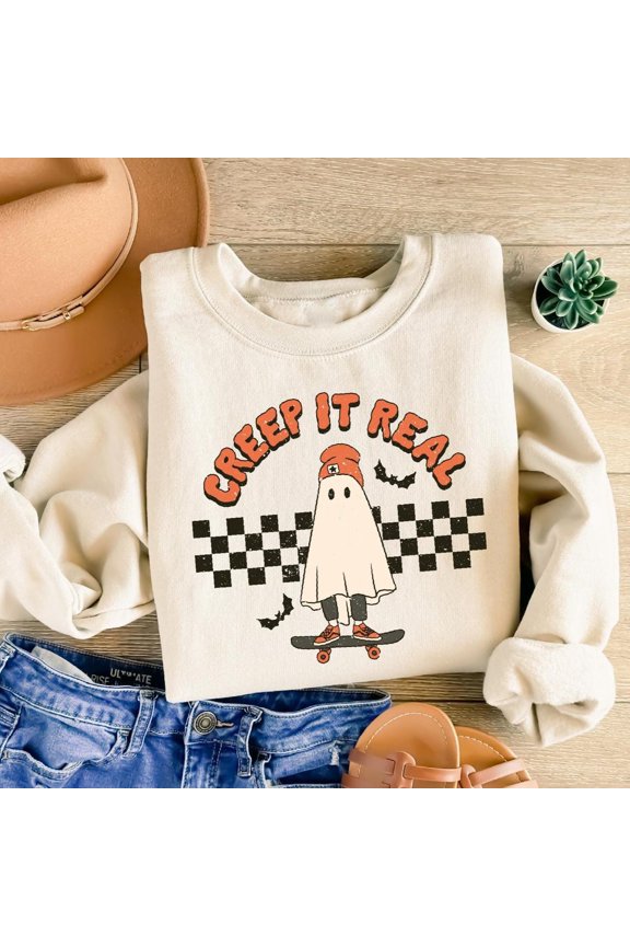 Cute Ghost Happy Holidays Sweatshirt, Creep It Real Happy Holidays, Retro Happy Holidays Shirt, Women Happy Holidays Shirt, Spooky Season, Fall Graphic Tee All Size S-5Xl