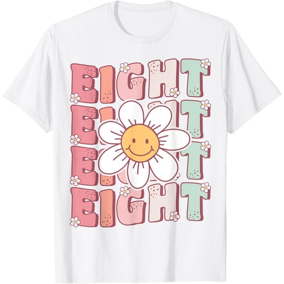 Simple Fit Cute Groovy 8Th Birthday Party Daisy Flower Eight Year Old T-Shirt