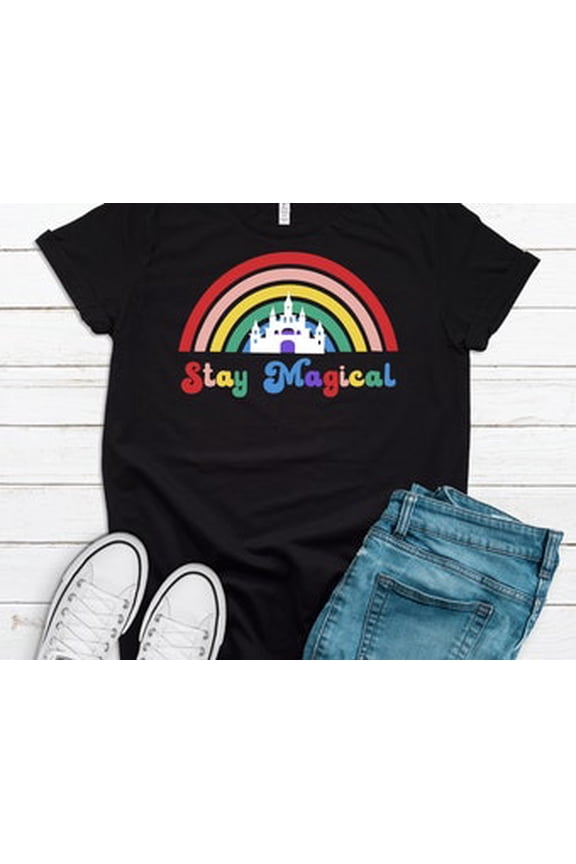 Cute Stay Magical, Rainbow, Castle, Soft Tee Shirt, Plus Size Available All Size S-5XL