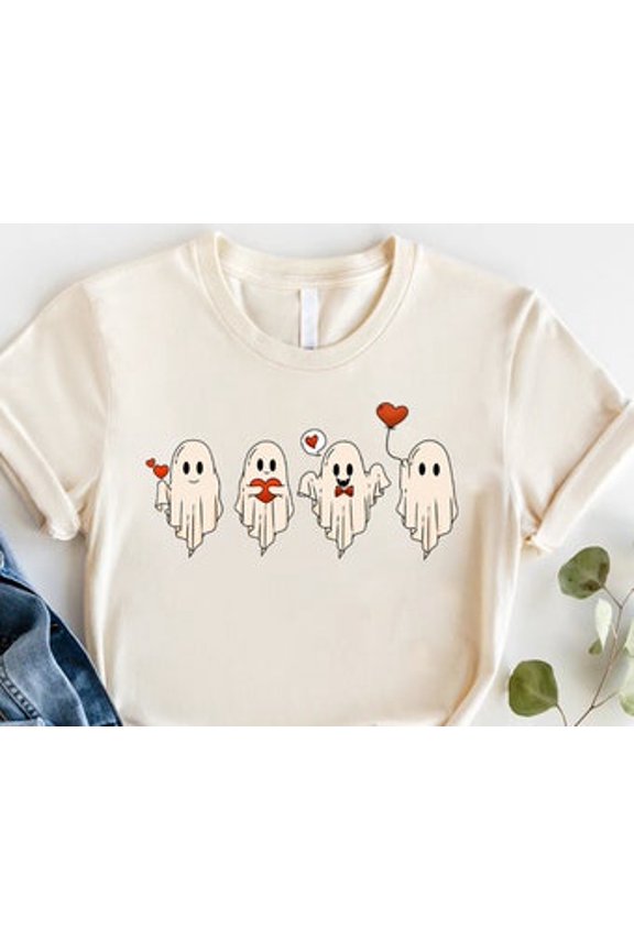 Cute Valentine Ghost , Valentine's Day , Boho Ghosts Hoodie, Retro Valentines Day Gift,Vintage Valentines Day Gift