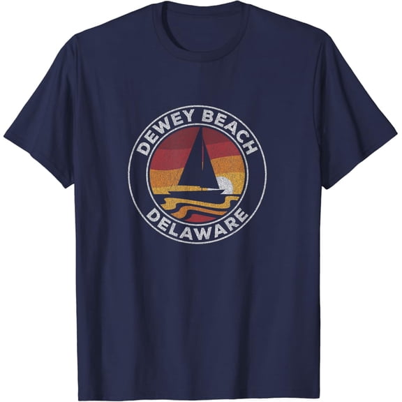 Simple Fit Dewey Beach Delaware Vintage Sailboat 70S Retro Sunset T-Shirt All Size S-5XL