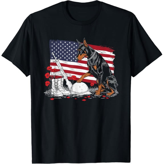 Simple Fit Doberman Pinscher American Usa Flag Memorial Day 4Th Of July T-Shirt All Size S-5XL