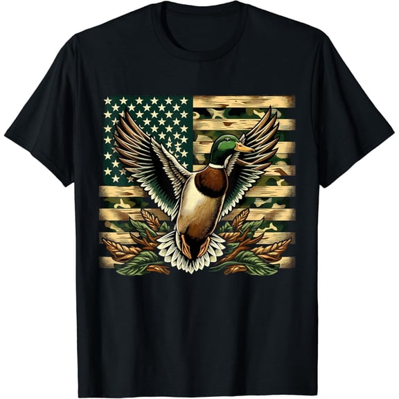 Simple Fit Duck Hunter American Flag Camouflage Hunting T-Shirt