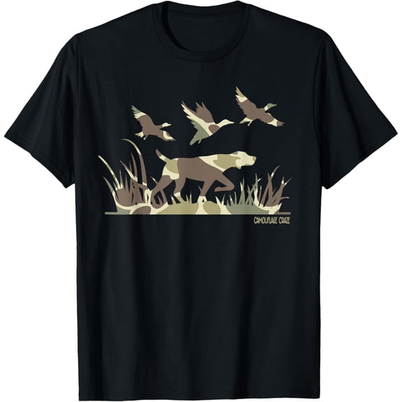 Simple Fit Duck Hunting Camouflage Camo Pointer Dog Camo Duck Hunter T-Shirt