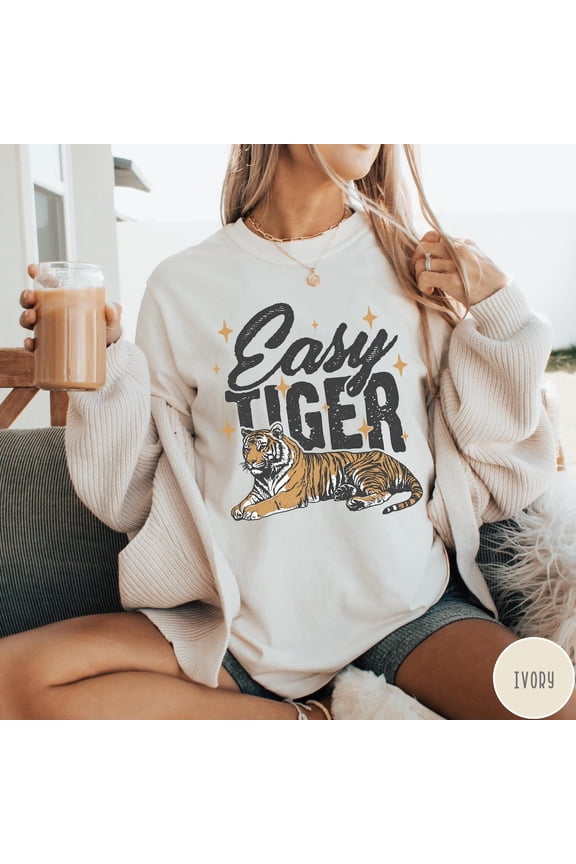 Easy Tiger T-Shirt, Trendy Retro Tiger Shirt, Boho Hippie Shirt, Vintage S-5Xld Tee, Tiger Aesthetic Graphic Tee