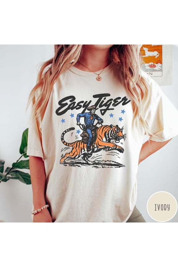 Easy Tiger Tee Trendy Vintage Tiger T Shirt, S-5Xld Tee, Retro Boho Hippie Shirt, Festival Shirts, Aesthetic Graphic Tee