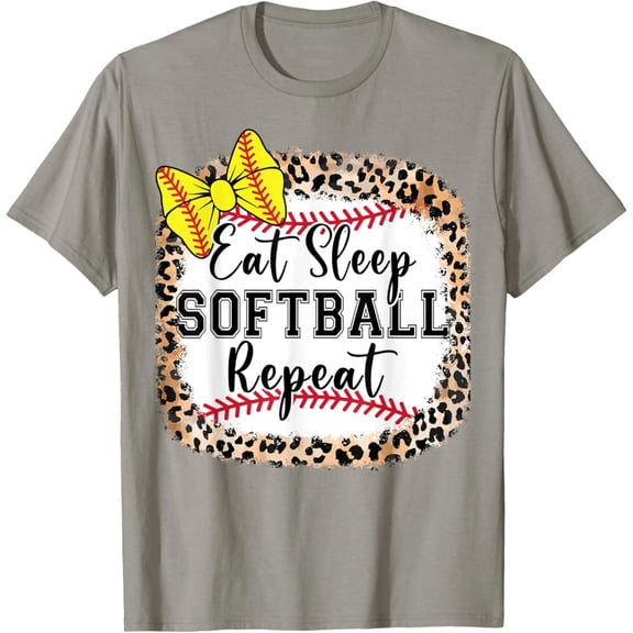 Simple Fit Eat Sleep Softball Repeat Coquette Bow Teen Girl Mom Catcher T-Shirt All Size S-5Xl